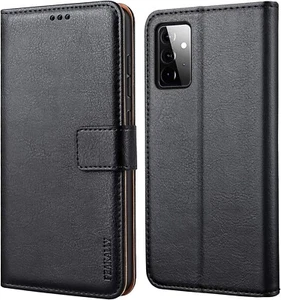 Peakally Samsung Galaxy A72 Flip Case Premium Leather Wallet Black Cover - Picture 1 of 1