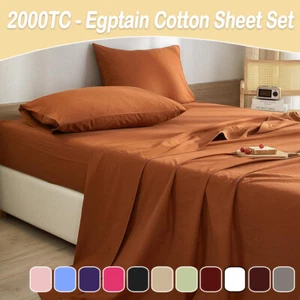 100% Egyptian Cotton Sheet Set Flat Fitted Pillowcases Single/Double/Queen/King - Picture 1 of 24