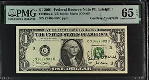 2001 $1 Federal Reserve Note PMG 65EPQ - Courtesy Autograph Paul H. O'Neill - Picture 1 of 4