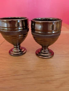 Vintage Creigiau Pottery Welsh Copper Lustre Pair Goblets - 10cm - Picture 1 of 5