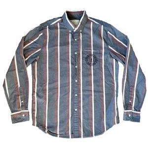 American Eagle Retro Stripe Button Down Shirt Embroidered Classic Mens Medium - Picture 1 of 6