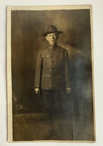 RPPC Real WW1 Photo Postcard Soldier Doughboy Military Sepia - Picture 1 of 2