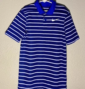 Nike Dri-Fit Polo Shirt Boys Size Medium Standard Fit Short Sleeve Blue White - Picture 1 of 7
