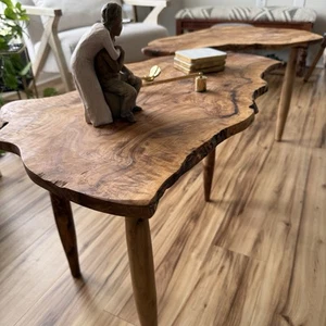 2 Edge Solid Olive Wood Coffee Side Table - Picture 1 of 12