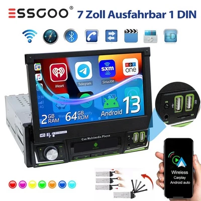 7" Autoradio 1 DIN Android 14 2+64G Flip Out Touchscreen Carplay GPS Nav WIFI BT - Bild 1 von 4