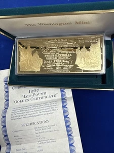 Vintage  $1000 Bill  Proof Dollar Franklin 8 Oz 1997 In Box COA Golden - Picture 1 of 3