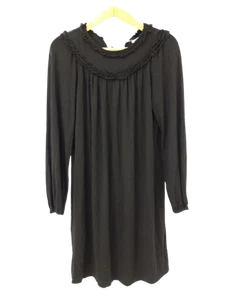 MAX STUDIO Ladies UK Size Small Black Frilly Trim Tie Back Shift Dress Pre Loved - Picture 1 of 9