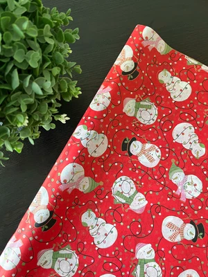 SNOWMAN And LIGHTS Design Tissue Paper Sheets Choose Size & Package Amount - Image 1 of 4