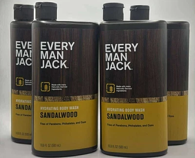 4PK Every Man Jack Hydrating Body Wash ~ SANDALWOOD ~ 16.9 FL OZ EACH ~ NEW - Image 1 of 2