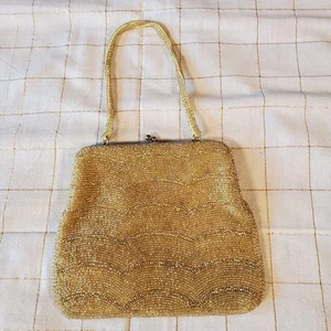 Monedero formal vintage Walborg tono dorado con cuentas con broche de beso - Imagen 1 de 10