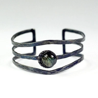 Waxing Poetic Sterling Silver Moonstone Nightaire Cuff Bracelet 6.25” - Image 1 of 4