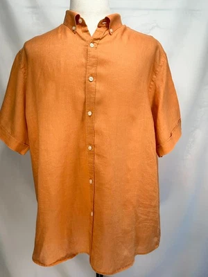 Perry Ellis 100% Linen Short Sleeve Button Down Orange 2XL - Image 1 of 4