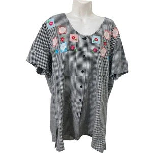 Victoria Jones Floral White Black Button Up Short Shirt Sleeve Women's Size 1X - Picture 1 of 8