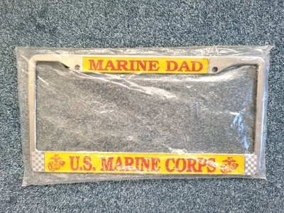 Cubierta de marco de placa de matrícula del Cuerpo de Marines de los Estados Unidos Marine Dad metal rojo amarillo, sin abrir Foto 1 de 4