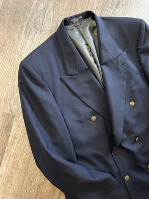 Chaqueta Blazer Stanley Blacker Clásica Azul Doble Pecho DB Latón Botón 44R Foto 1 de 4