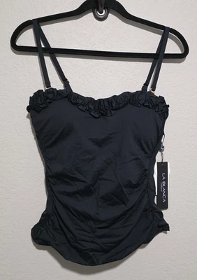 La Blanca Island Goddess Ruffled Bandeau Tankini Swimsuit Top Black Size 10 - Image 1 of 4