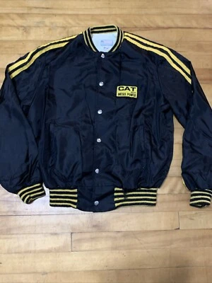 Chaqueta negra Cat Diesel Power mediana oruga semi tractor rasgado años 80 vintage Foto 1 de 4