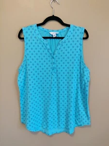Liz Claiborne women's XL tank top blue print scooop-v-neck buttons - Picture 1 of 7