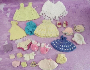 Handmade Doll Clothes Vintage LOT Knitted Dresses Jumper Hats Booties Poncho - Picture 1 of 7