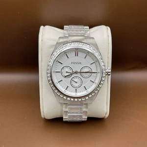 Fossil Women’s Chronograph Watch BQ1193 White Dial Clear Bejeweled New Battery - Picture 1 of 16