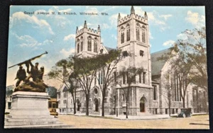 Tarjeta postal Grand Avenue M. E. Church Milwaukee WI PC 1910s Wisconsin - Imagen 1 de 1