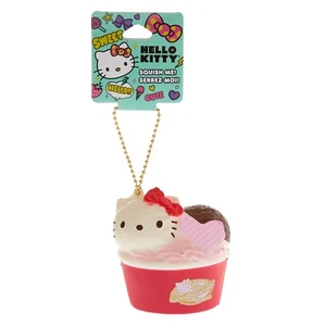 Porte-clés Sanrio Hello Kitty Sundae Squishy charme chaîne en or sous licence officielle - Photo 1 sur 4