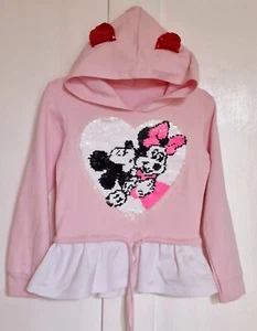 Disney Minnie Mouse Girls Pink Sequin Heart Hoodie Age 4-5 Years Long Sleeve - Picture 1 of 9