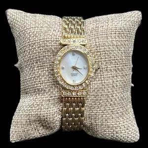 Woman’s Watch Gold Tone Metal Diamond Quartz Oval Face Woven Band-Needs Battery - Picture 1 of 6