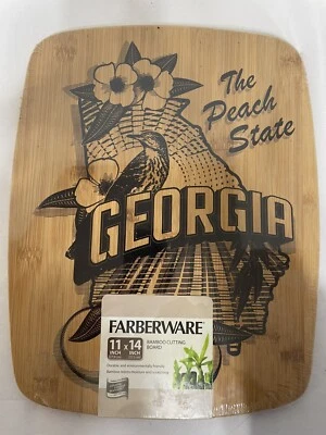 Farberware Georgia Bamboo Cutting Board 11" x  14" The Peach State New Sealed - Image 1 of 4