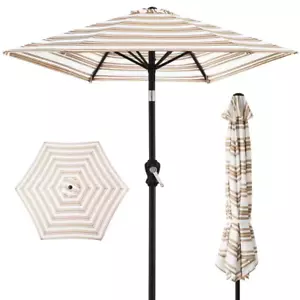 10 Ft. Steel Market Tilt and Crank Patio Umbrella in Tan Stripe - Picture 1 of 7