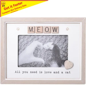 MEOW Cat Scrabble Heart 6x4 Photo Frame Cat Pet Lover NEW - Picture 1 of 4