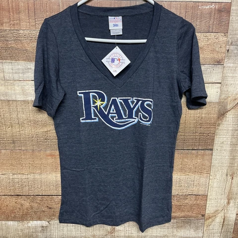 Women’s  MLB Tampa Bay Rays Team Logo Blue V-Neck T-Shirt.Sizes Medium and Large Cover