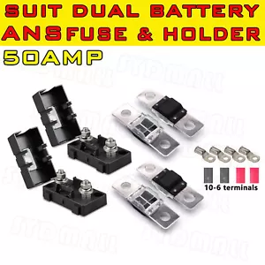 4PCS 50A MIDI ANS FUSES + HOLDERS CABLE LUGS FOR DUAL BATTERY OR SOLAR BOLT DOW - Imagen 1 de 4