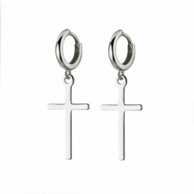 Kreuz Ohrringe Klapp Creolen Kreolen 925 Sterling Silber 8,5mm A1456 - Bild 1 von 4