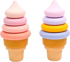 2-Pack Silicone Ice Cream Stacking Toy | Montessori Toys for Toddlers | Toys for - Picture 1 of 12