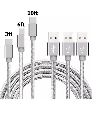 3-Pack Nylon Braided USB Type-C Cable (3-6-10)ft Fast Charger For Samsung Galaxy - Image 1 of 4