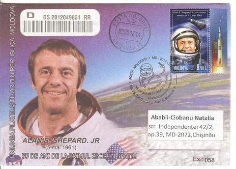 2016 , Moldova , Moldavie , 55 years of flight A.Shepard jr  , USA , Space Cover