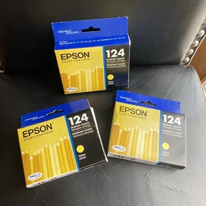 Lot of 3 • Genuine Epson 124 Yellow Ink Cartridge Cartridges Exp 11/2023 - Picture 1 of 2