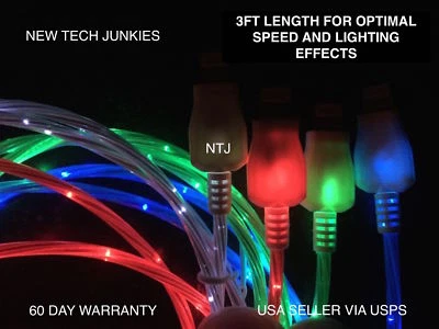 LED light-up MICRO USB data charger power charge cable for Samsung S6 S7+ HTC LG - Image 1 of 4