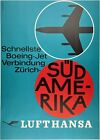 Original Vintage Poster SUD AMERIKA LUFTHANSA South America Airline Travel LINEN