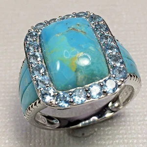 CHUNKY STATEMENT ELIZABETH ADAMS 925 STERLING SILVER TURQUOISE BLUE TOPAZ RING 9 - Picture 1 of 18