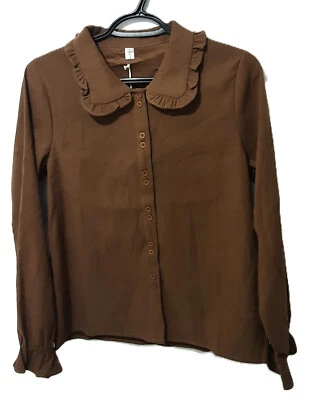 NWT GRACE & CHILI Korea Academia Preppy Style Cotton Blend Brown Blouse  Size L - Image 1 of 4