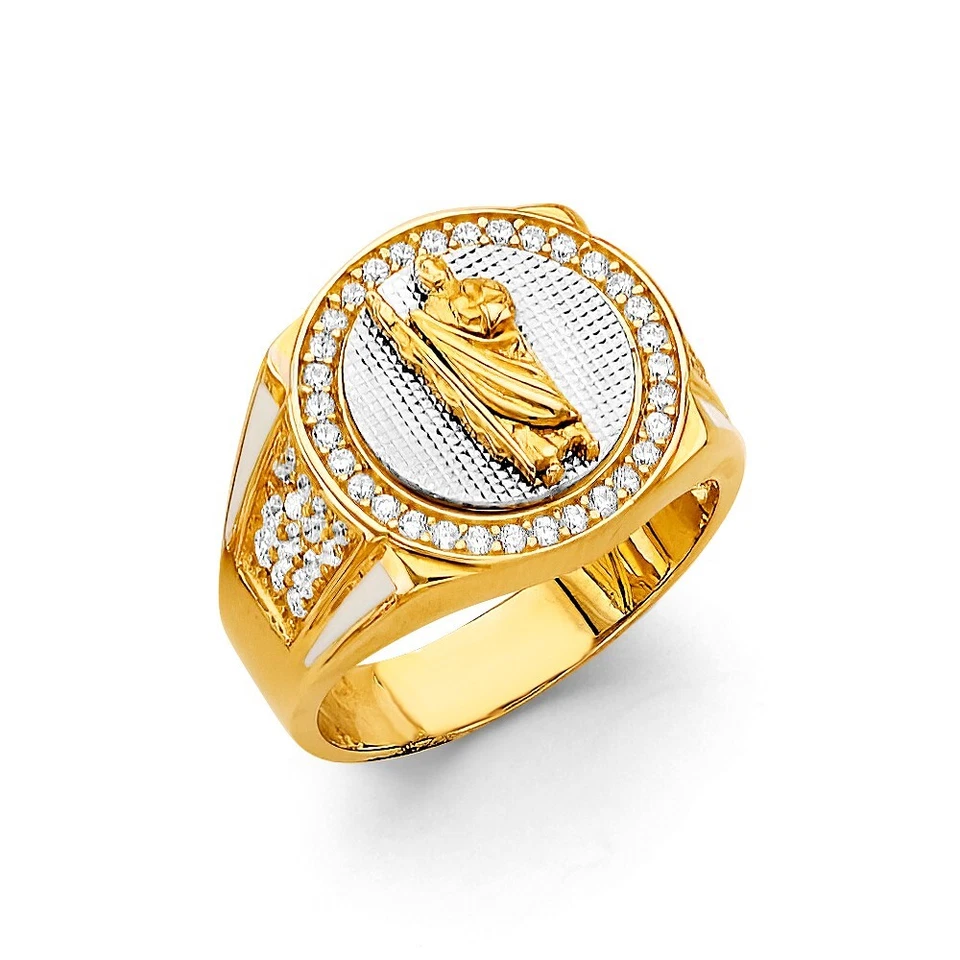 Anillo religioso St. Jude de oro real sólido de 14k 2 tonos circonita cúbica para hombre talla 10 Foto 1 de 1