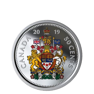 🇨🇦 Canada 50 cents coin, Special Coat of Arms, Colored, SIlver, UNC 2019 - Picture 1 of 2