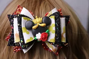 Clay Bow Center Multicolor Minnie Crown Hairbow BOUTIQUE HANDMADE STACKED - Picture 1 of 2