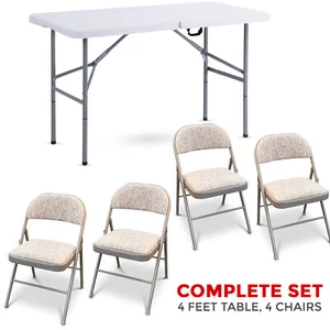 4FT Folding Table Foldable Metal Fabric Home Garden Party Dinner Padded Chair - Picture 1 of 12