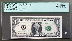 2001 $1 FEDERAL RESERVE NOTE [] ATLANTA [] RADAR  PCGS 64PPQ    0 4 6 6 6 6 4 0 - Picture 1 of 3