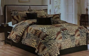 Twin Full Queen Cal King Bed Leopard Zebra Black Brown Fur 7 pc Comforter Set - Picture 1 of 2
