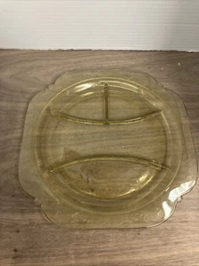 Vintage Yellow Amber Federal Madrid Depression Glass 10 1/4" Divided Plate - Picture 1 of 3