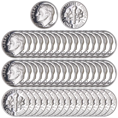 1977 S Roosevelt Dime Roll Gem CN-Clad Proof 50 US Coins Cover